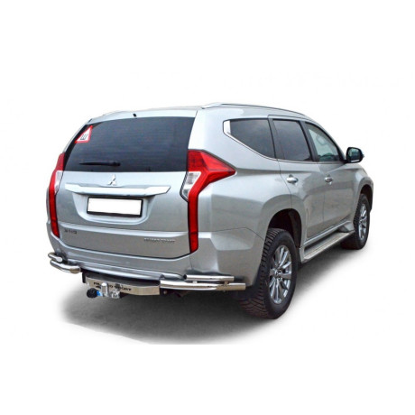 Защита заднего бампера «Уголки двойные» для Mitsubishi Pajero Sport (2017-н.в.)(Нерж. Сталь) купить недорого с доставкой в Люберцы